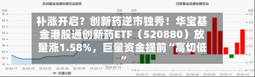 补涨开启？创新药逆市独秀！华宝基金港股通创新药ETF（520880）放量涨1.58%，巨量资金提前“高切低”